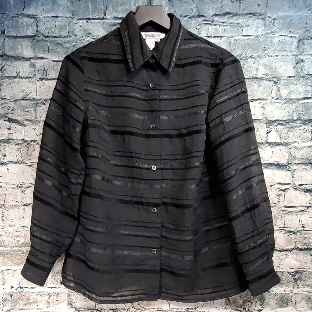 Coldwater Creek | Black Striped Long Sleeve Blouse